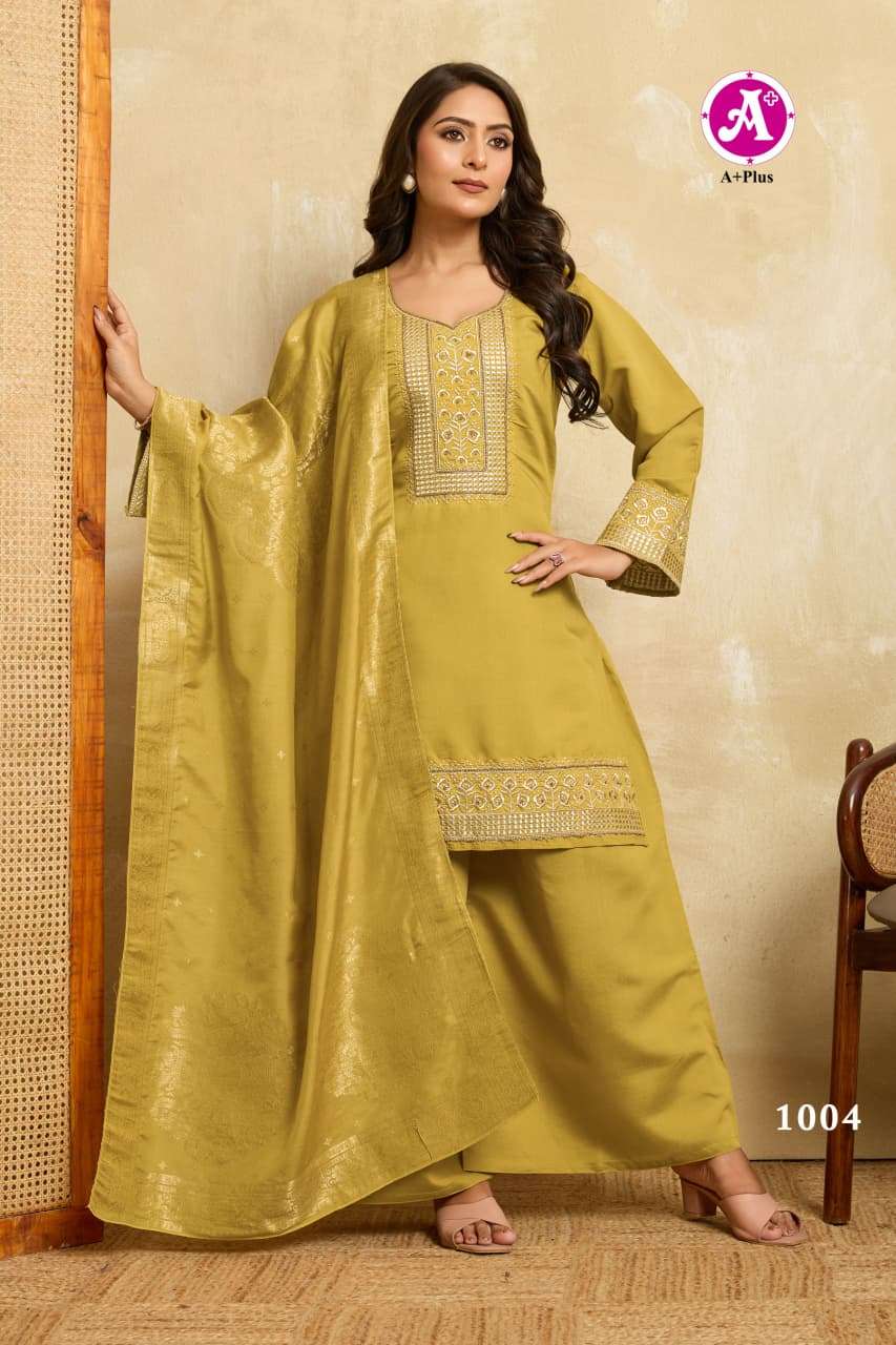 AQSA BY AYUSH FASHION IN ROMAN SILK WITH COTTON INNER KURTI PLAZZO WITH DUPATTA 