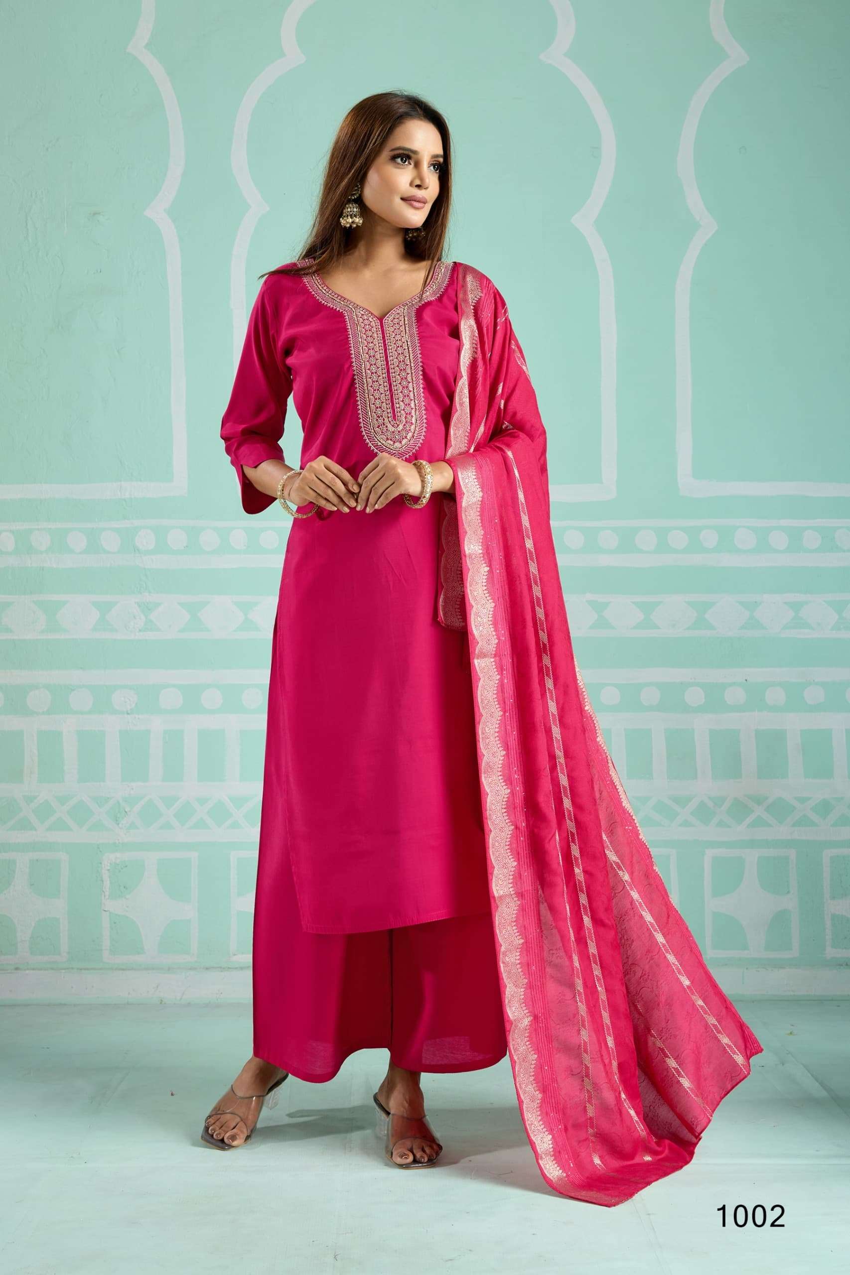 AREEJ BY AYUSH FASHION IN ROMAN SILK WITH COTTON INNER KURTI PLAZZO WITH DUPATTA 