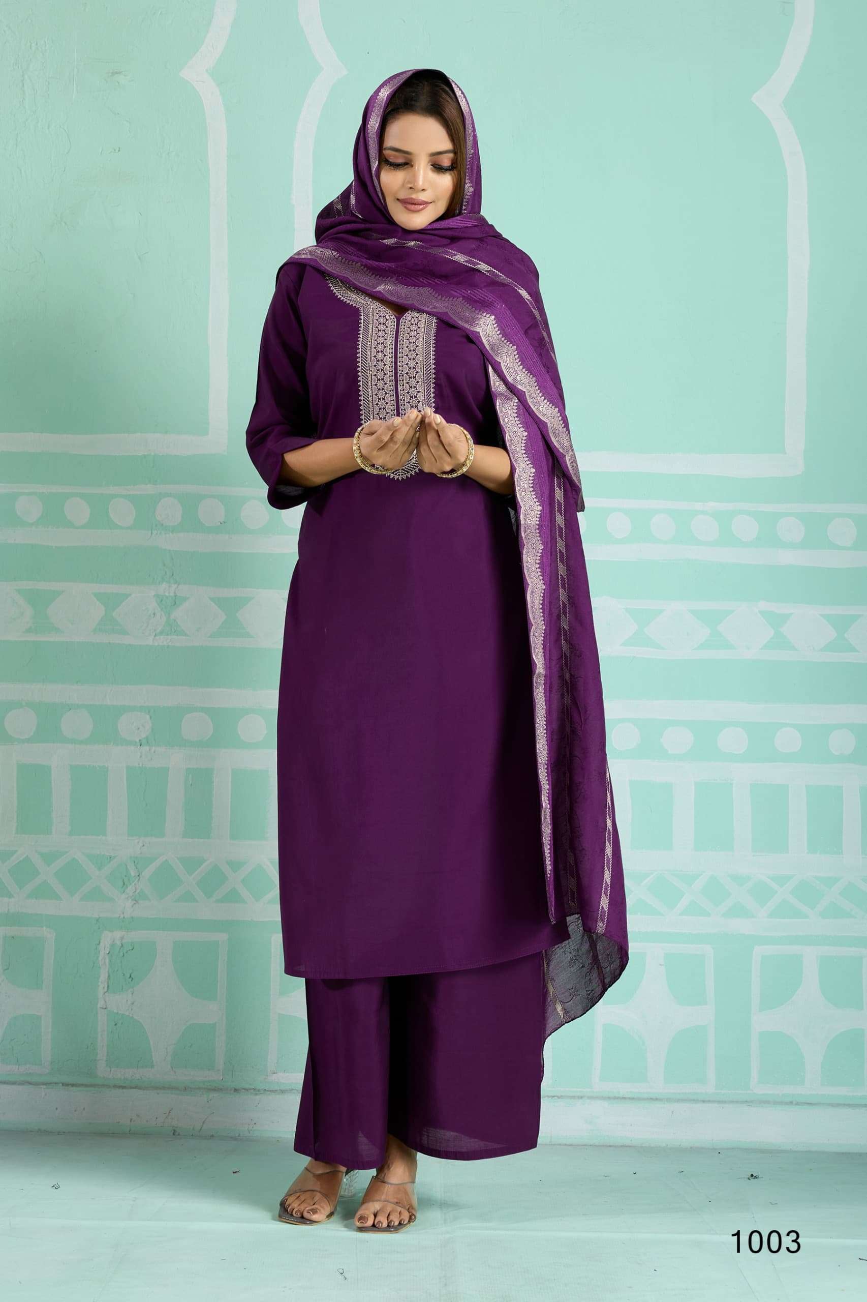 AREEJ BY AYUSH FASHION IN ROMAN SILK WITH COTTON INNER KURTI PLAZZO WITH DUPATTA 