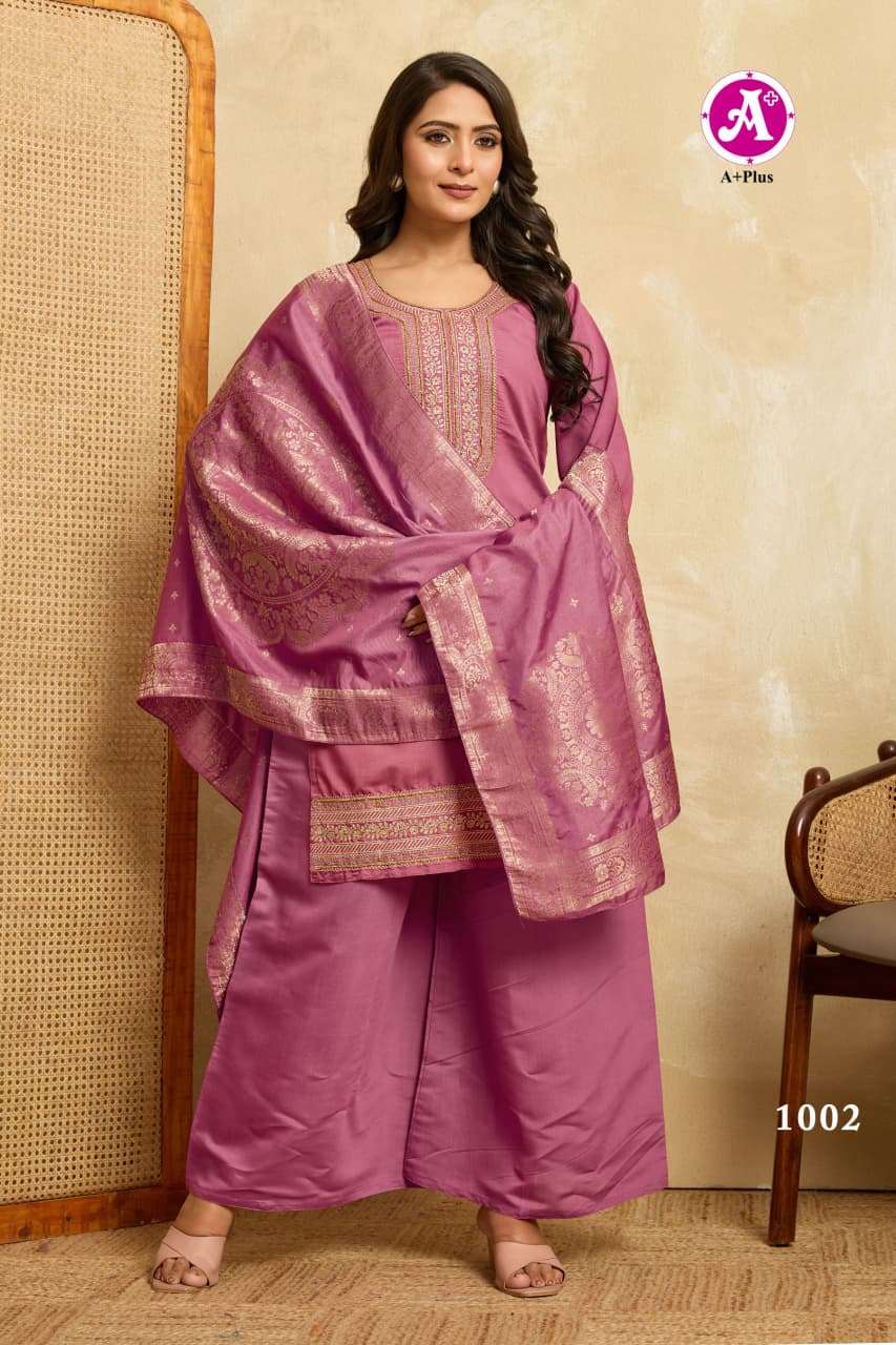 AREESHA BY AYUSH FASHION IN ROMAN VISCOSE SILK WITH COTTON INNER KURTI PLAZZO WITH DUPATTA 