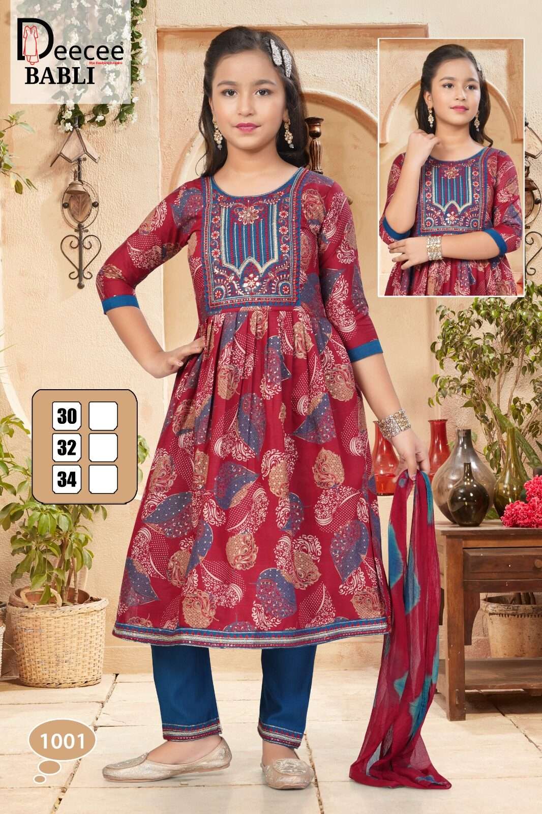 BABLI BY DEECEE IN VATICAN PRINT FABRIC LONG GHERA KURTI WITH COMPUTER EMBROIDERY WORK 