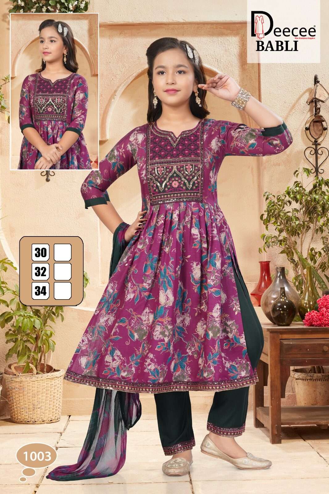 BABLI BY DEECEE IN VATICAN PRINT FABRIC LONG GHERA KURTI WITH COMPUTER EMBROIDERY WORK 