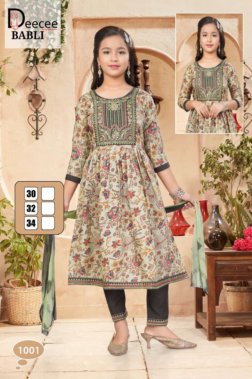 BABLI BY DEECEE IN VATICAN PRINT FABRIC LONG GHERA KURTI WITH COMPUTER EMBROIDERY WORK 