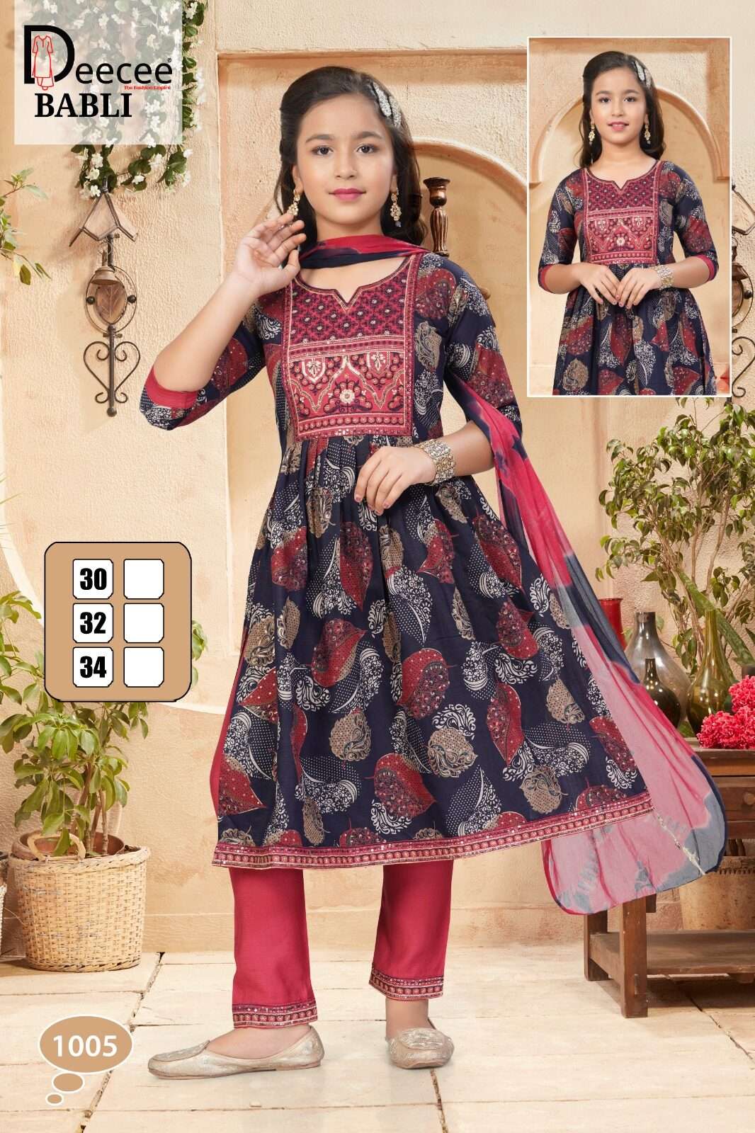 BABLI BY DEECEE IN VATICAN PRINT FABRIC LONG GHERA KURTI WITH COMPUTER EMBROIDERY WORK 