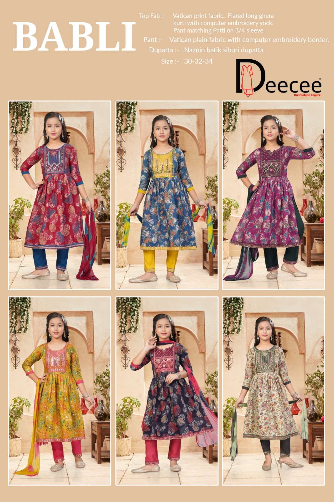 BABLI BY DEECEE IN VATICAN PRINT FABRIC LONG GHERA KURTI WITH COMPUTER EMBROIDERY WORK 