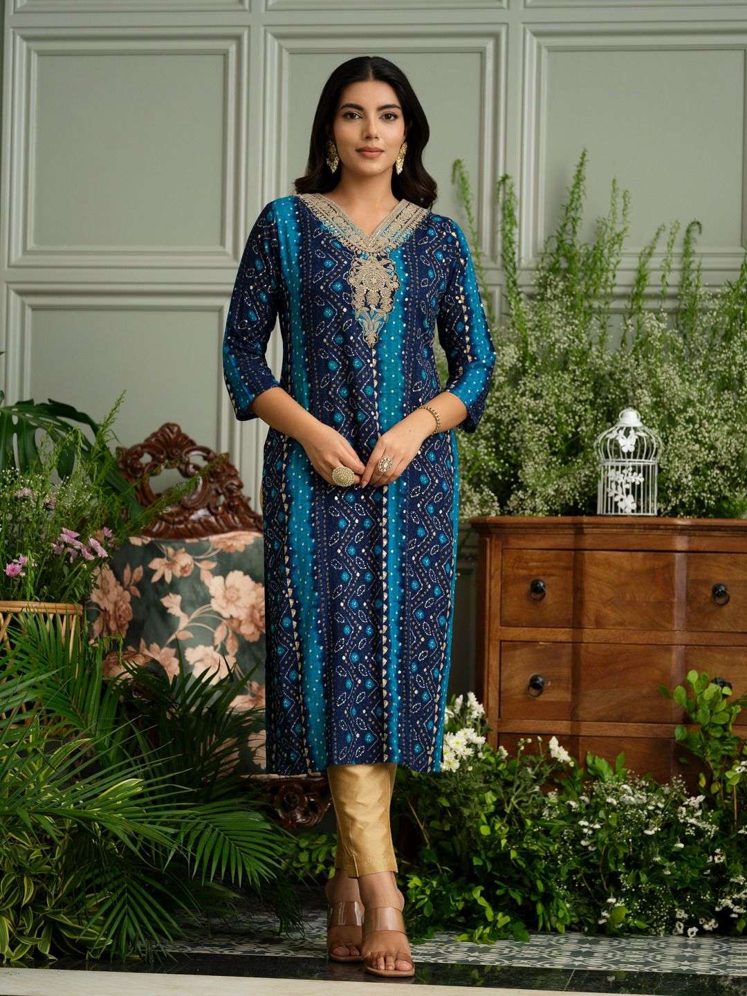 BANDHANI KURTIS BY TEXOFAB IN HEAVY RAYON WITH EMBROIDERY WORK 