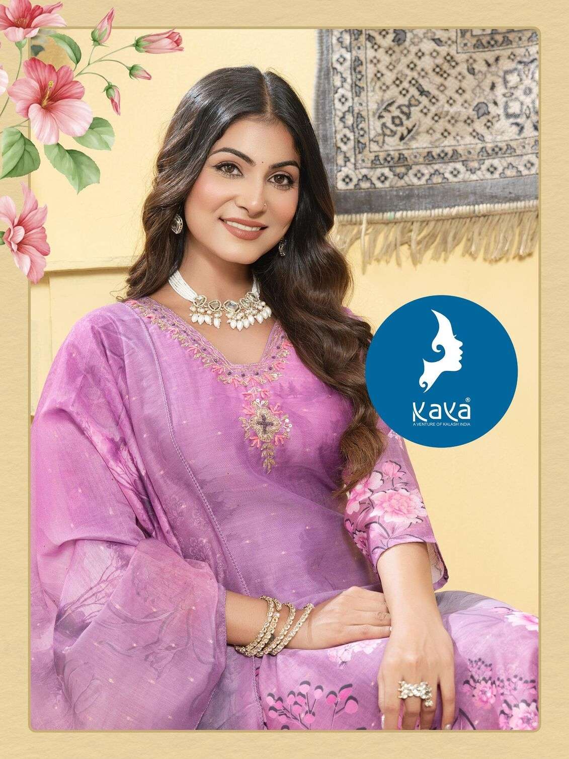 BASIL BY KAYA KURTI IN CHANDERI DIGITAL PRINT WITH JARI BUTTI STRAIGHT CUT CONCEPT 