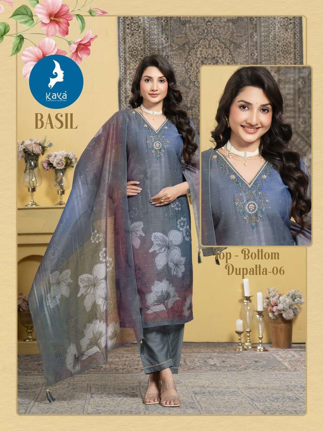 BASIL BY KAYA KURTI IN CHANDERI DIGITAL PRINT WITH JARI BUTTI STRAIGHT CUT CONCEPT 