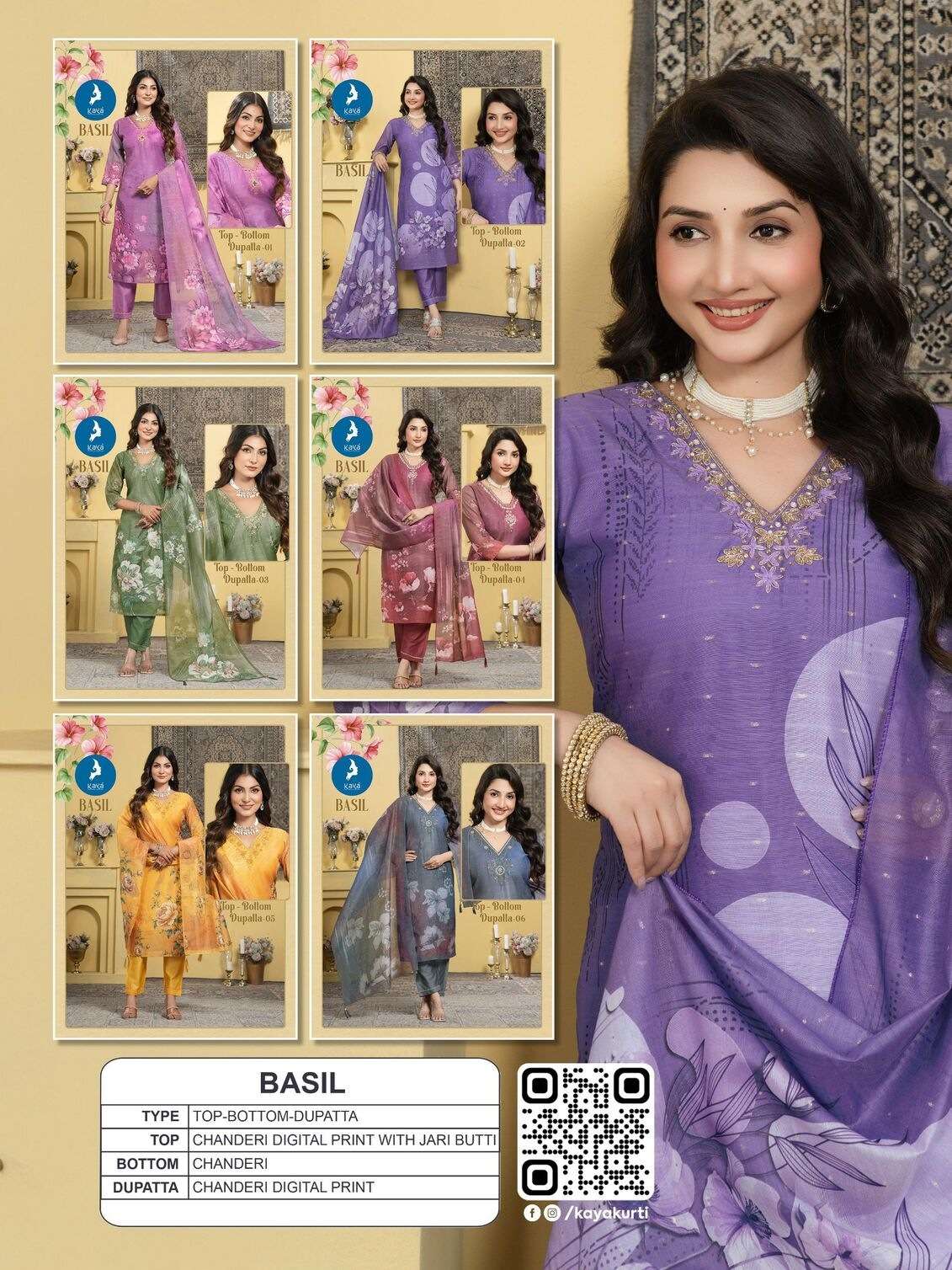 BASIL BY KAYA KURTI IN CHANDERI DIGITAL PRINT WITH JARI BUTTI STRAIGHT CUT CONCEPT 