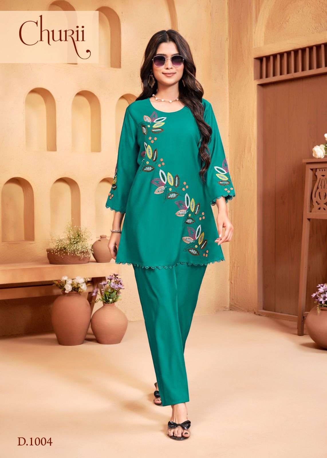 BELL FLOWER BY CHURII IN VATICAN TOP WITH FANCY HANDWORK 2PCS CO-ORD SETS 