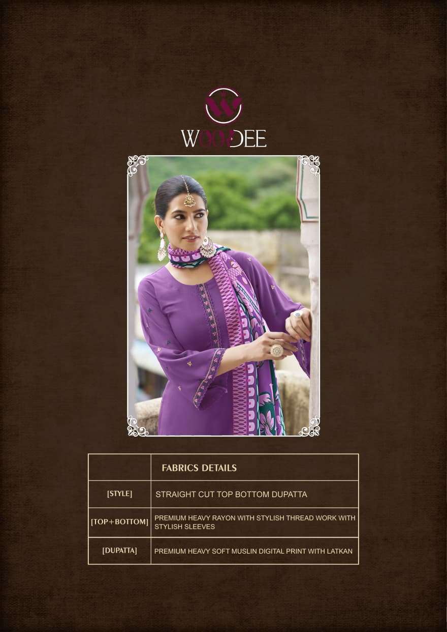 BELLA BY WOODEE IN PREMIUM QUALITY RAYON WITH THREAD WORK AND STYLISH SLIVES 