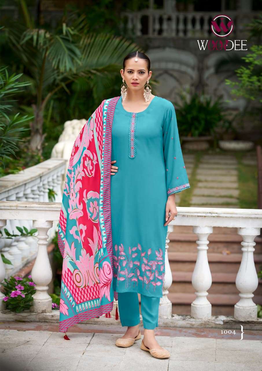 BELLA BY WOODEE IN PREMIUM QUALITY RAYON WITH THREAD WORK AND STYLISH SLIVES 