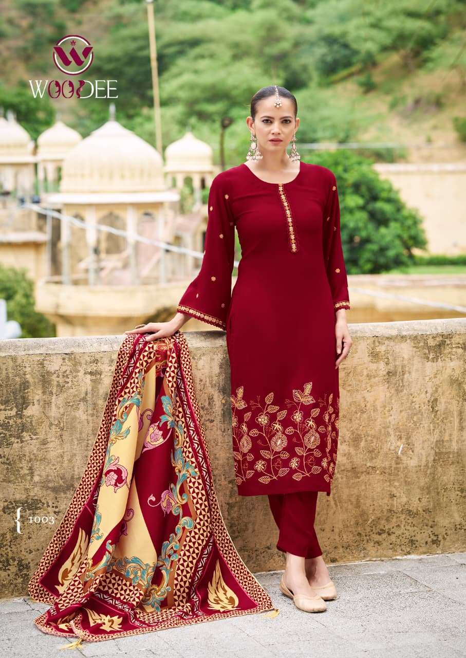 BELLA BY WOODEE IN PREMIUM QUALITY RAYON WITH THREAD WORK AND STYLISH SLIVES 