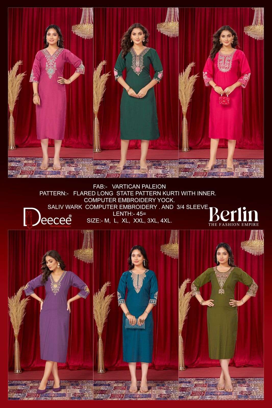 BERLIN BY DEECEE IN VATICAN PALEION FABRIC KURTI WITH ATTACHED INNER AND EMBROIDERY WORK 