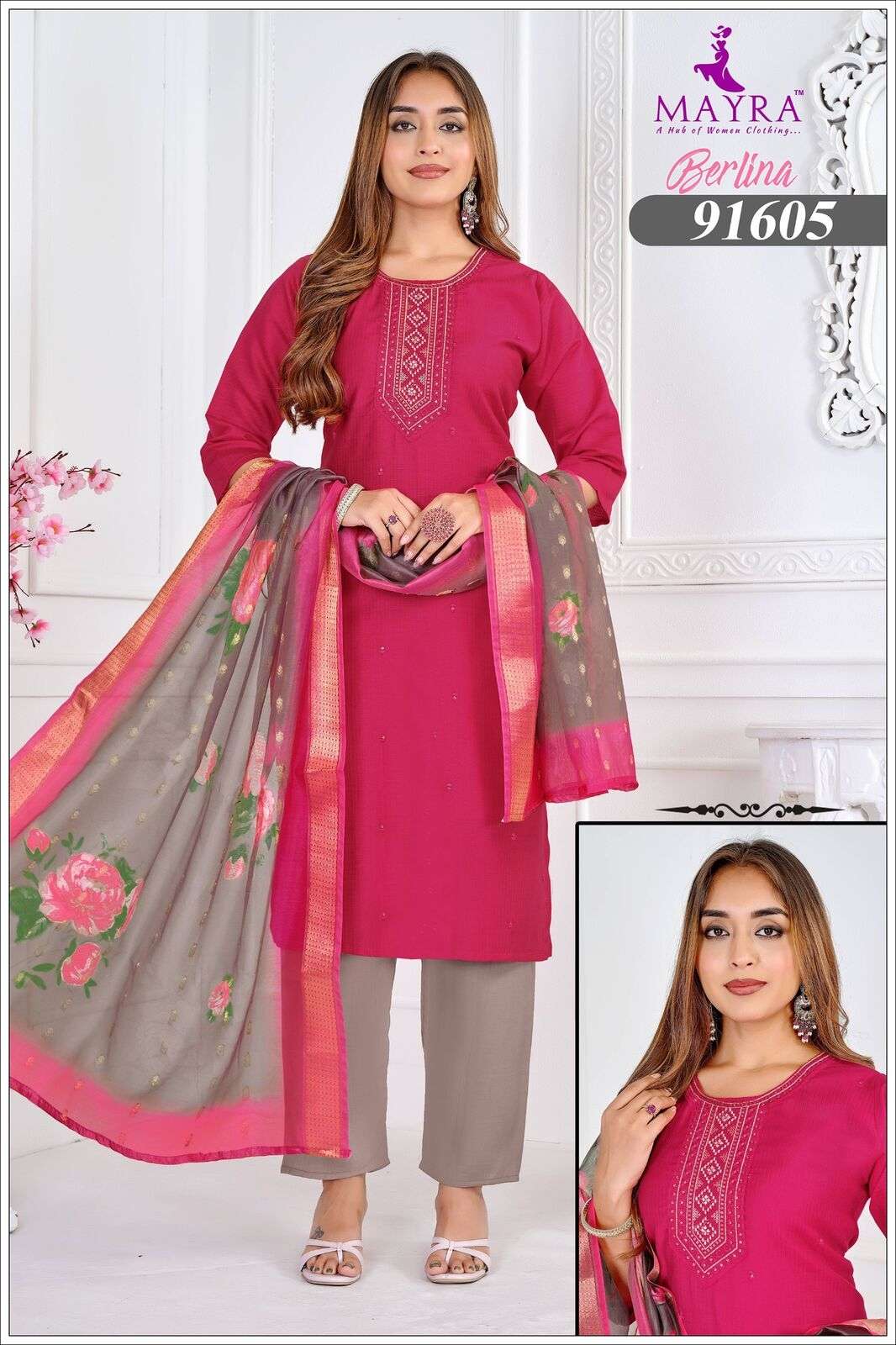 BERLINA BY MAYRA FASHION IN FANCY BERLIN SILK WITH SEQUENCE EMBROIDERY PANEL WORK 