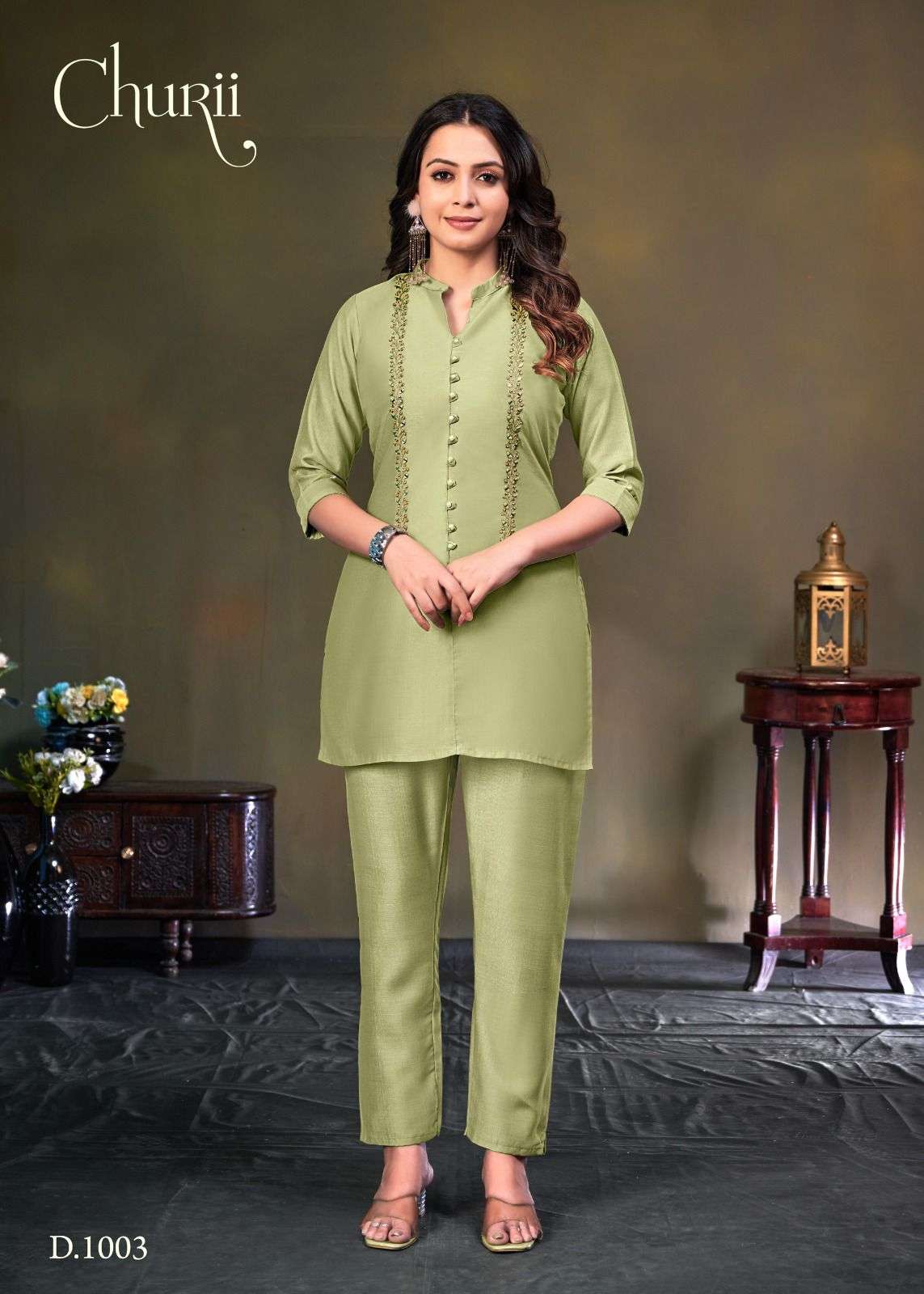 BLOSSOM BY CHURII IN SOFT VATICAN WITH HANDWORK AND PANT WITH POCKETS