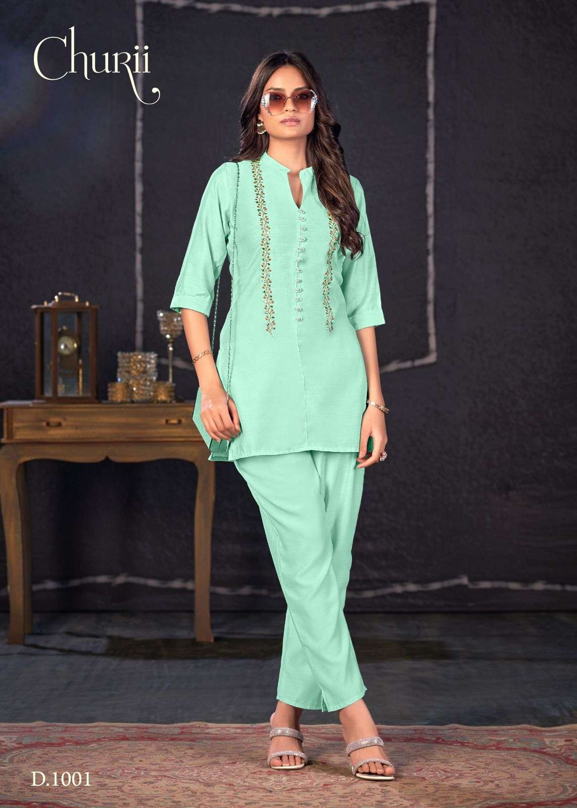 BLOSSOM BY CHURII IN SOFT VATICAN WITH HANDWORK AND PANT WITH POCKETS