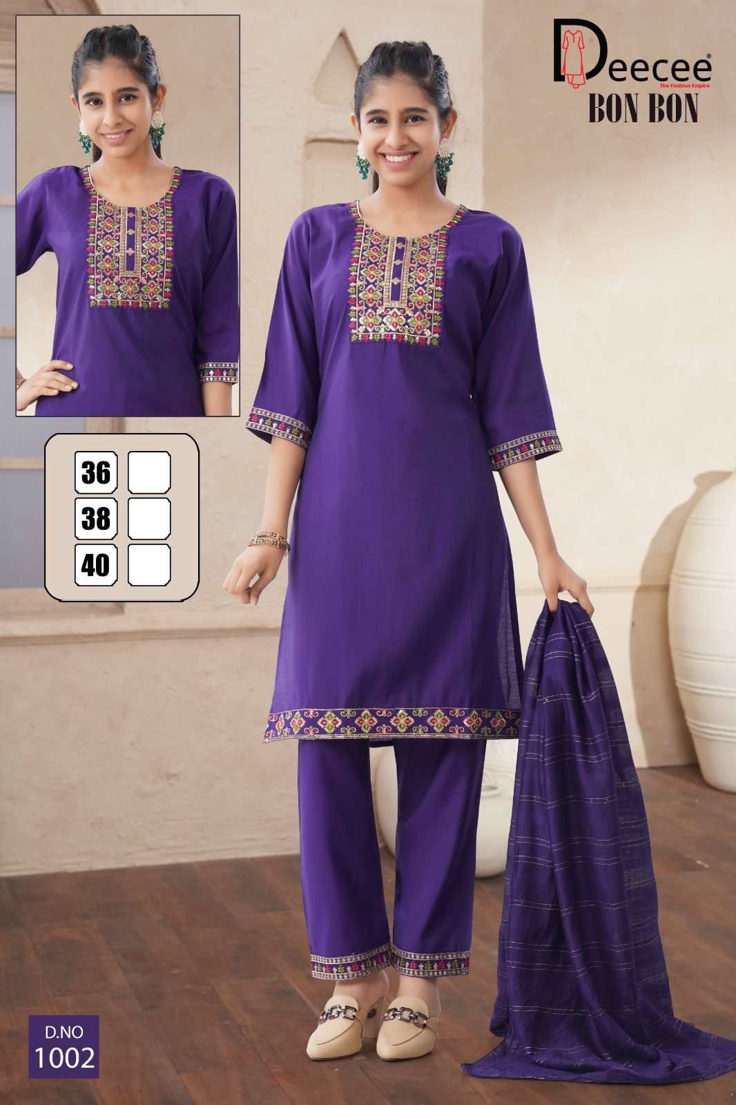 BON-BON BY DEECEE IN ROMAN SILK PLAIN FABRIC STRAIGHT KURTI WITH SEQUENCE NECK DESIGN 