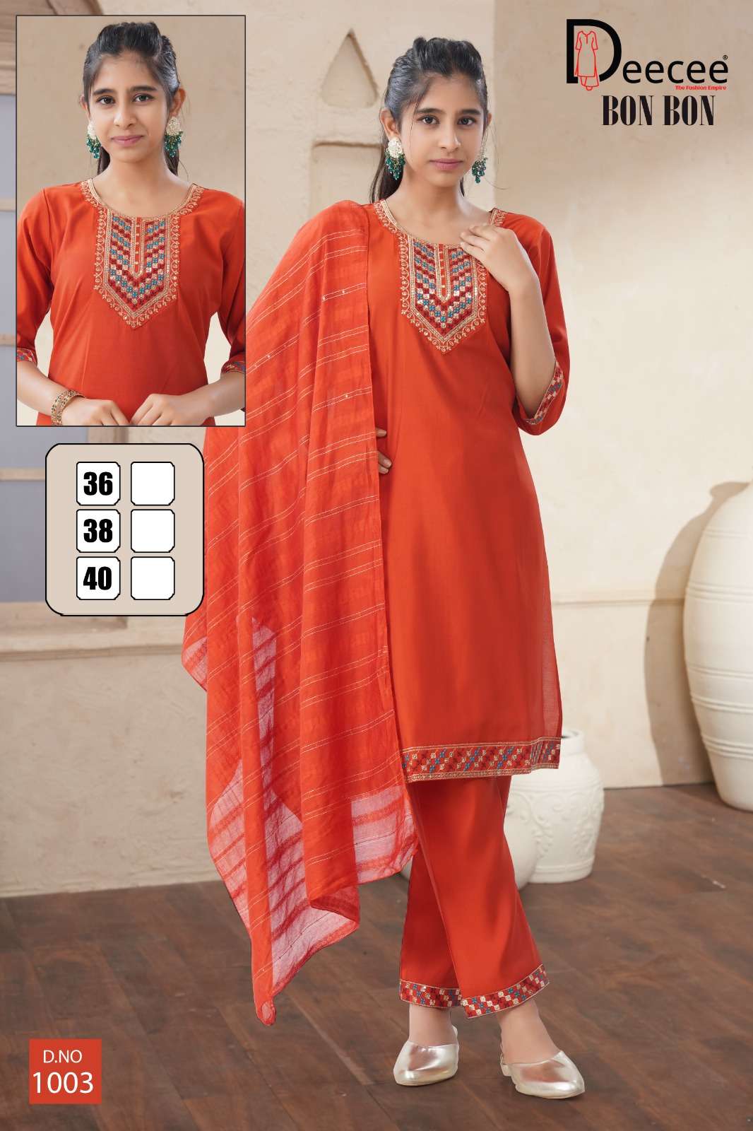 BON-BON BY DEECEE IN ROMAN SILK PLAIN FABRIC STRAIGHT KURTI WITH SEQUENCE NECK DESIGN 