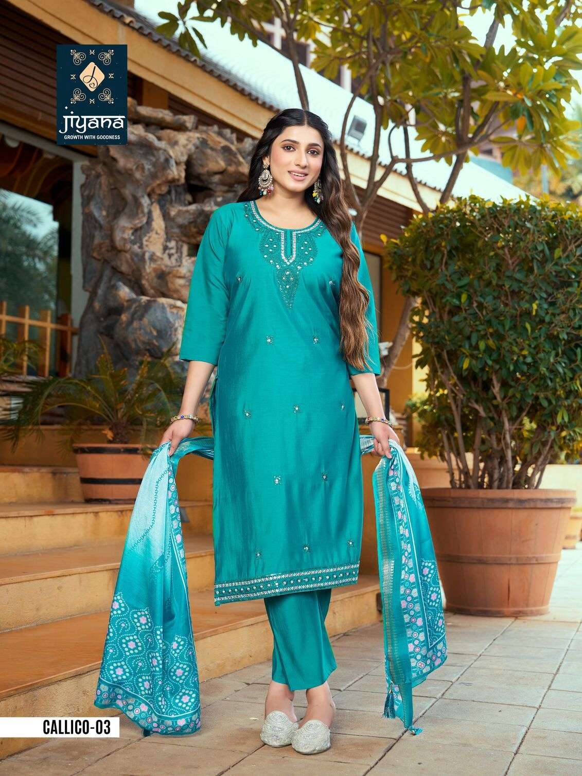 CALLICO BY JIYANA IN ROMAN SILK WITH FANCY DIGITAL JEQARD BORDER DUPATTA 