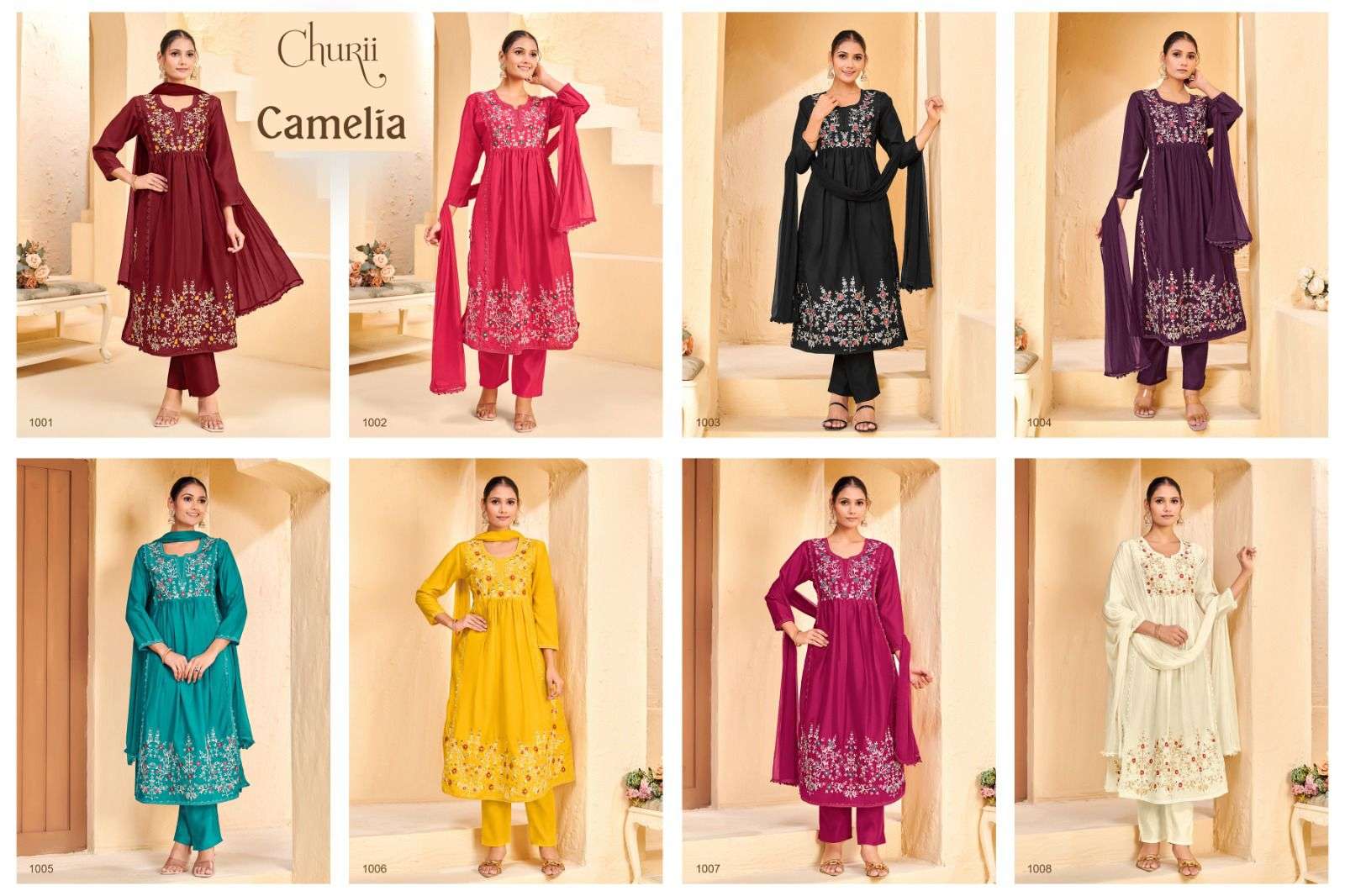 CAMELIA BY CHURII IN SOFT PURE SILK WITH INNER AND BEAUTIFUL COLOURS WITH WORK 