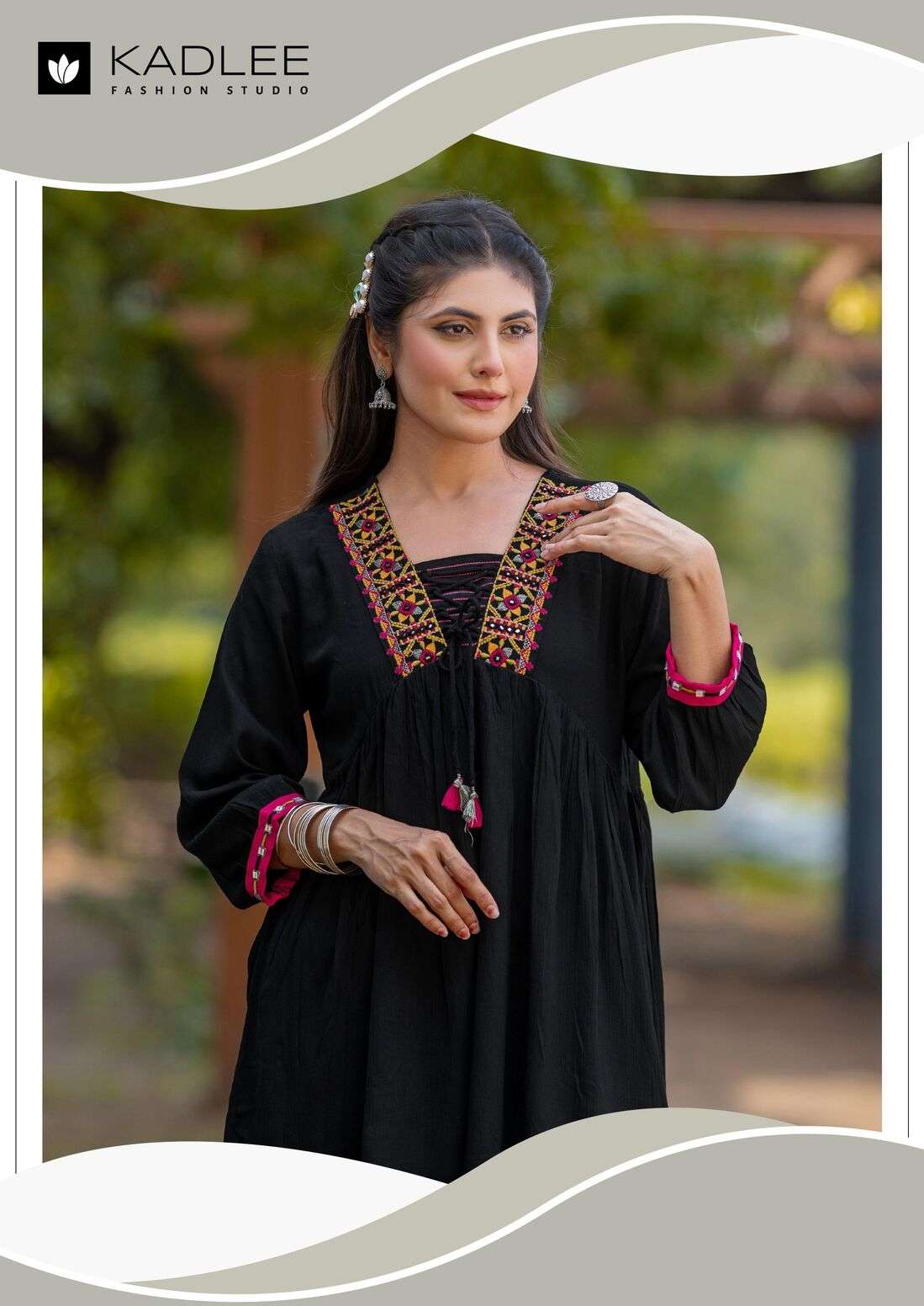 CENTURI VOL-3 BY KADLEE IN RAYON WRINCLE WITH INNER AND HEAVY HANDWORK ON NECK 