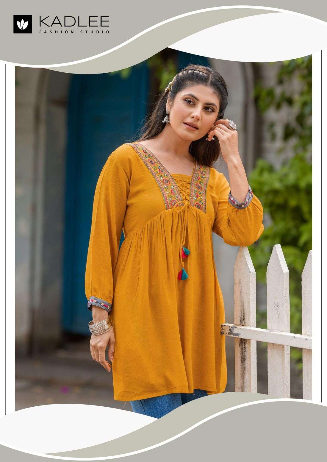 CENTURI VOL-3 BY KADLEE IN RAYON WRINCLE WITH INNER AND HEAVY HANDWORK ON NECK 