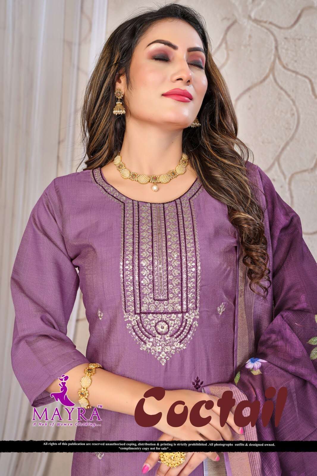 COCTAIL BY MAYRA FASHION IN VERTICAN SIMMER WITH SEQUENCE EMBROIDERY PANEL WORK