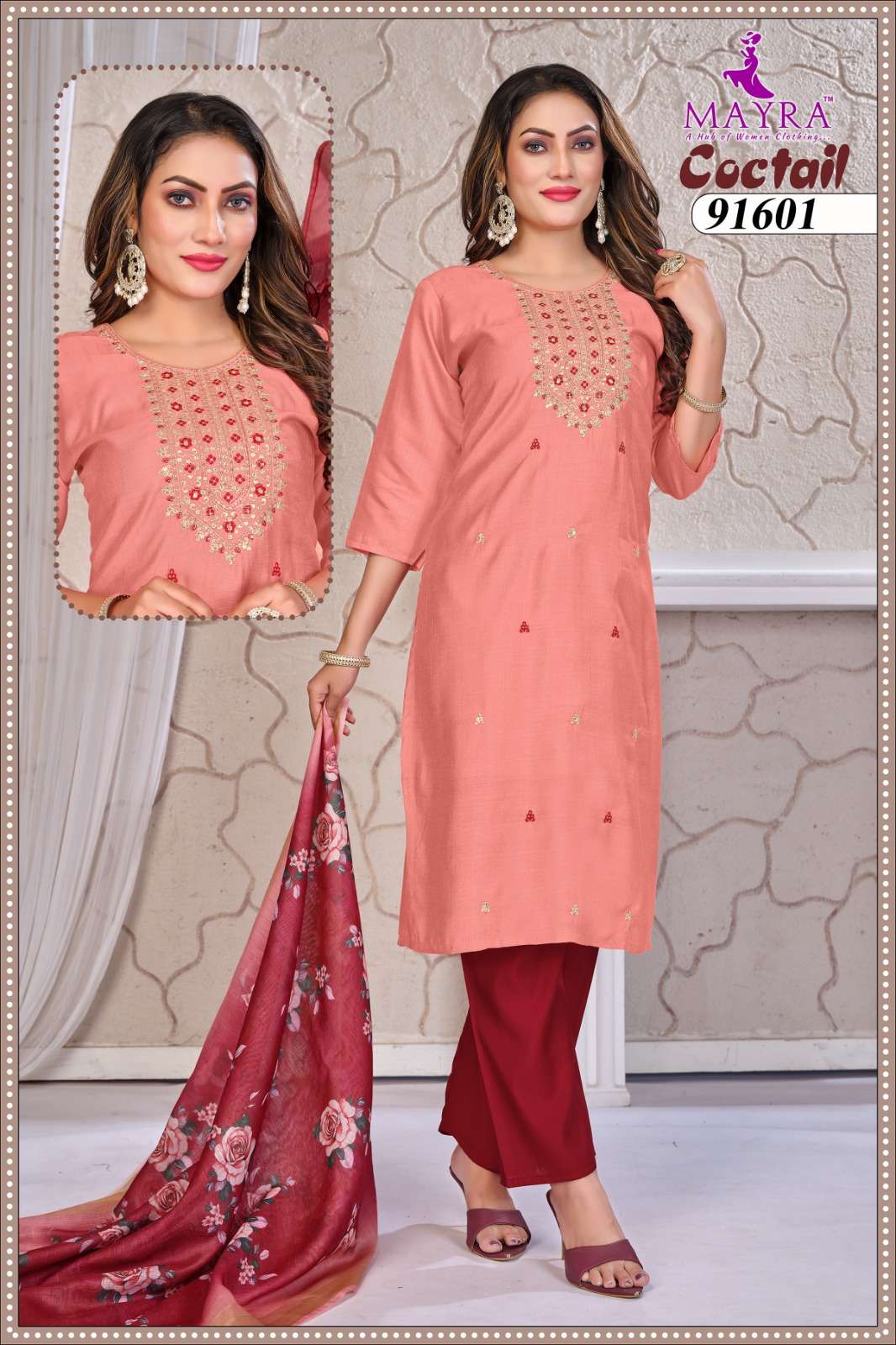 COCTAIL BY MAYRA FASHION IN VERTICAN SIMMER WITH SEQUENCE EMBROIDERY PANEL WORK