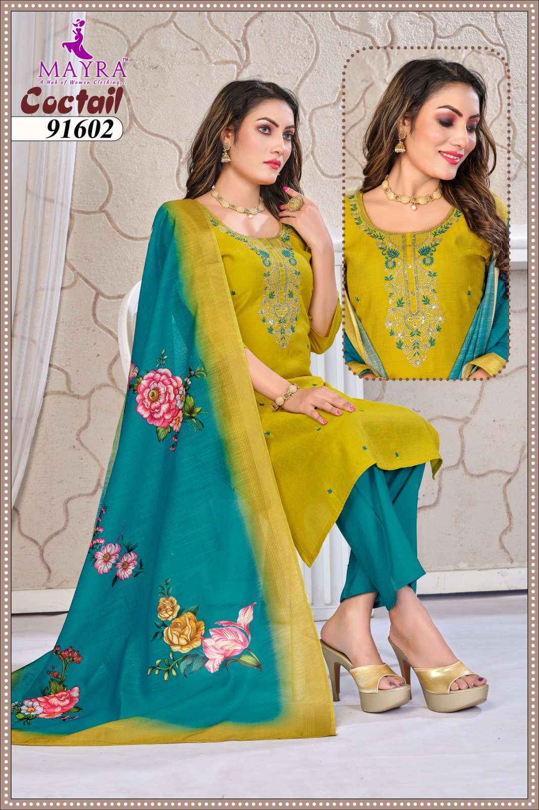 COCTAIL BY MAYRA FASHION IN VERTICAN SIMMER WITH SEQUENCE EMBROIDERY PANEL WORK