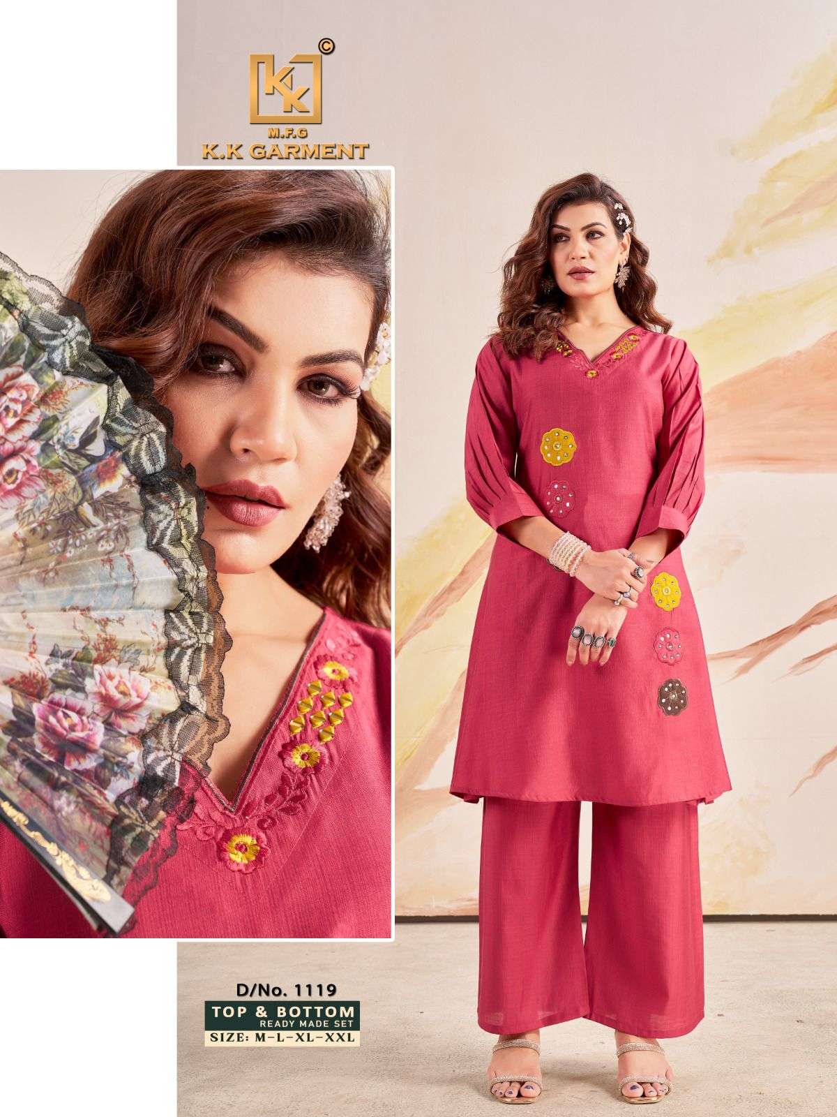 D.NO :- 1119 TO 1123 BY KK GROUP IN HEAVY RAYON CO-ORD SET NEW ARTICLE 