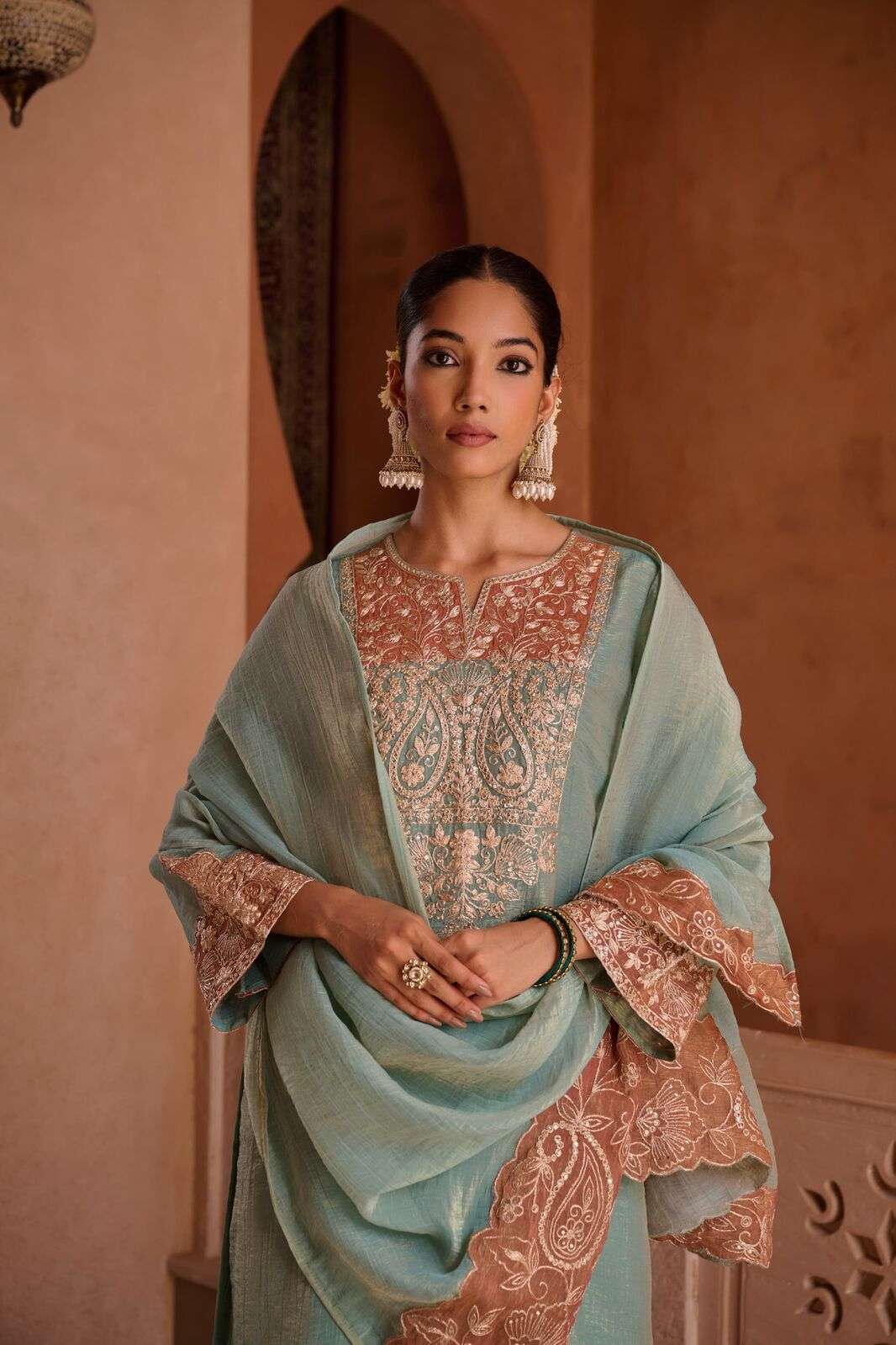 D.NO :- 1398 TO 1402 BY TEXOFAB IN SHIMMER CRUSH & COTTON LINING WITH EMBROIDERY WORK 