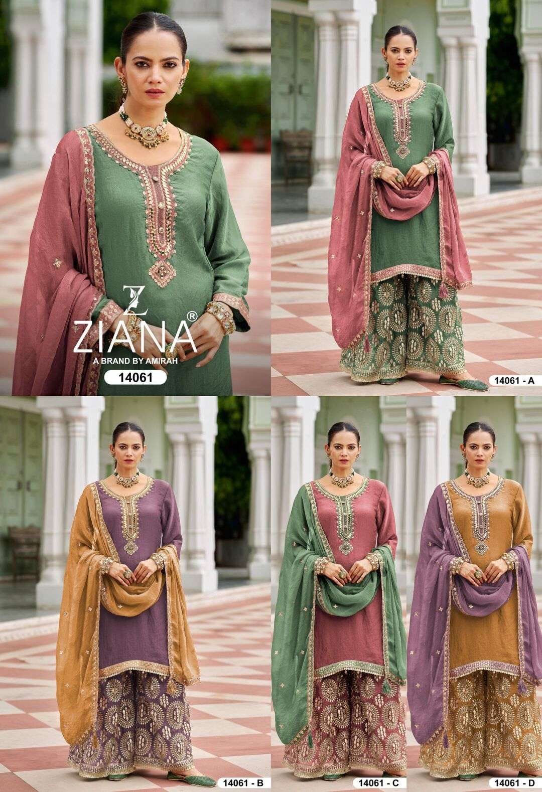 D.NO :- 14061 BY ZIANA IN MOSS SILK WITH EMBROIDERY WORK & KHATLI WORK 