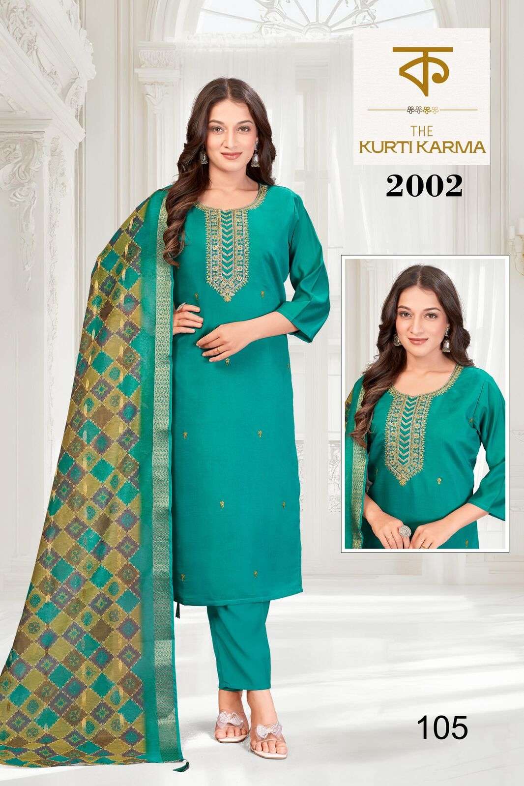 D.NO :- 2002 BY THE KURTI KARAM IN PREMIUM ROMAN SILK WITH EMBROIDERY WORK WITH INNER