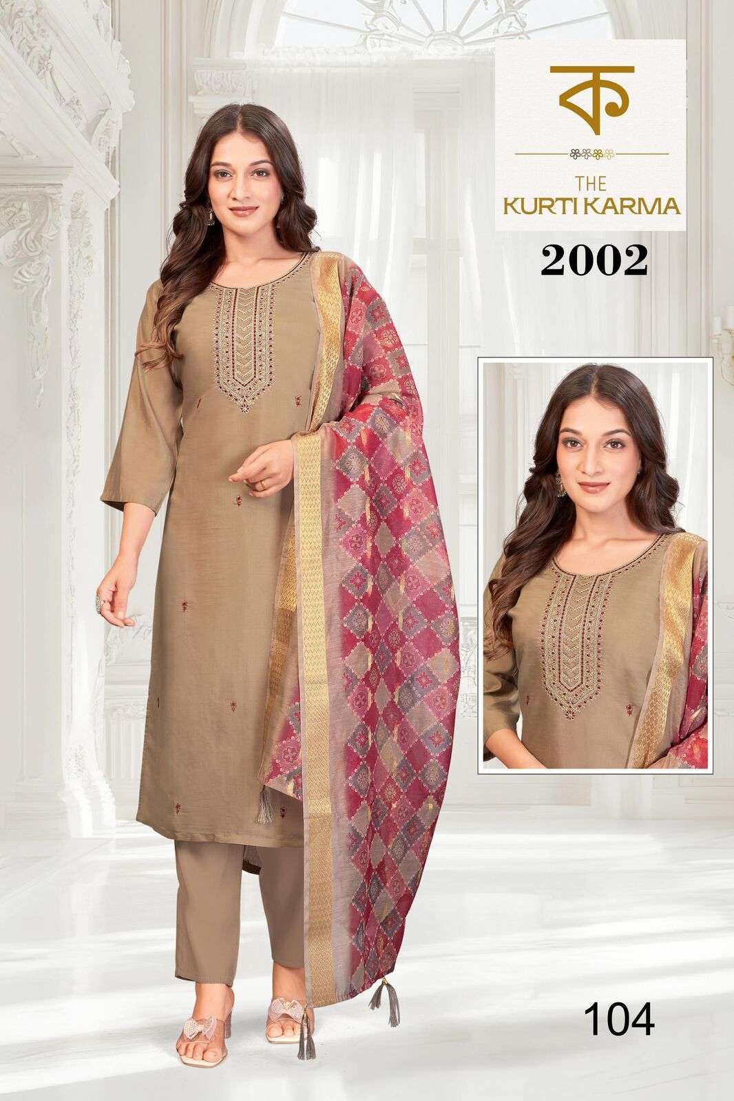 D.NO :- 2002 BY THE KURTI KARAM IN PREMIUM ROMAN SILK WITH EMBROIDERY WORK WITH INNER