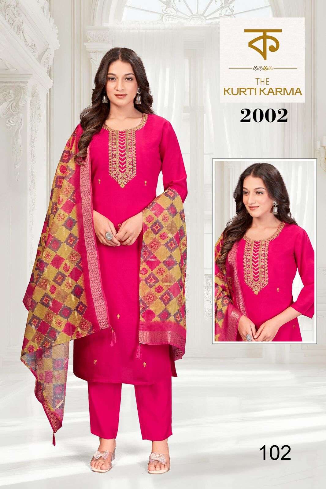 D.NO :- 2002 BY THE KURTI KARAM IN PREMIUM ROMAN SILK WITH EMBROIDERY WORK WITH INNER