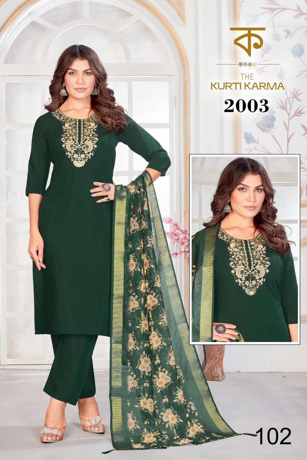 D.NO :- 2003 BY THE KURTI KARAM IN PREMIUM ROMAN SILK WITH EMBROIDERY WORK WITH INNER
