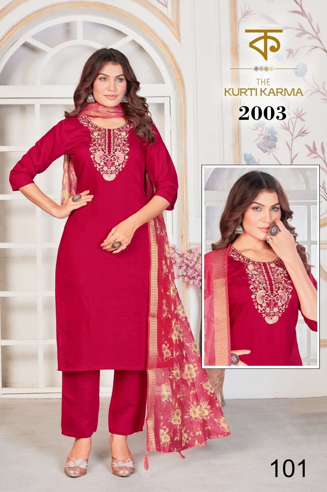 D.NO :- 2003 BY THE KURTI KARAM IN PREMIUM ROMAN SILK WITH EMBROIDERY WORK WITH INNER