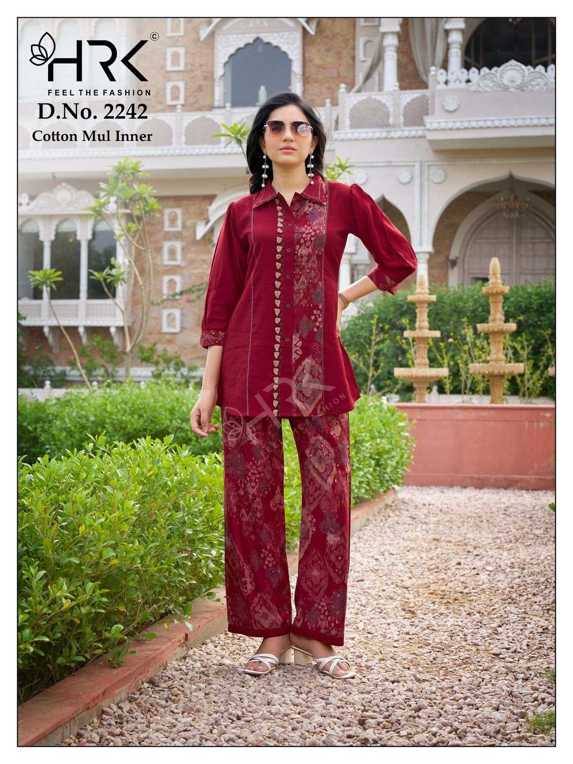 D.NO :- 2242 BY HRK IN VATICAN PLAIN CO-ORD SET WITH EXCLUSIVE EMBROIDERY WORK 