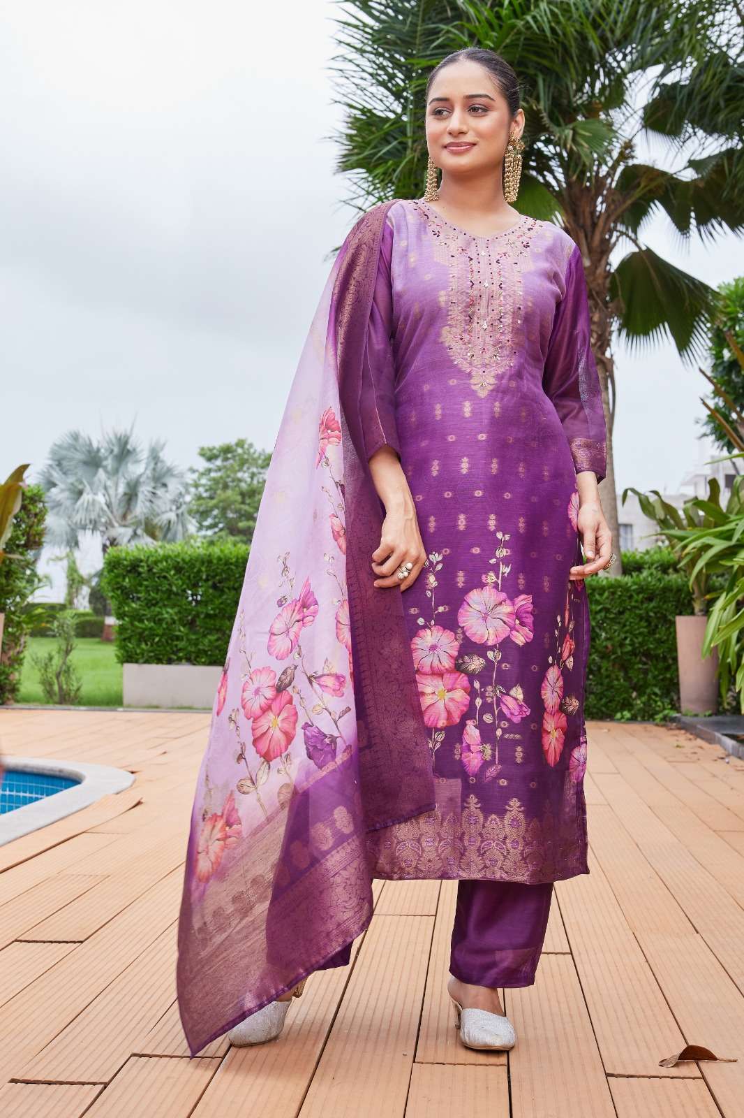 D.NO :- 2804-B BY MCLOTHING IN CHANDERI JACQUARD WITH DIGITAL PRINT WITH HAND WORK 