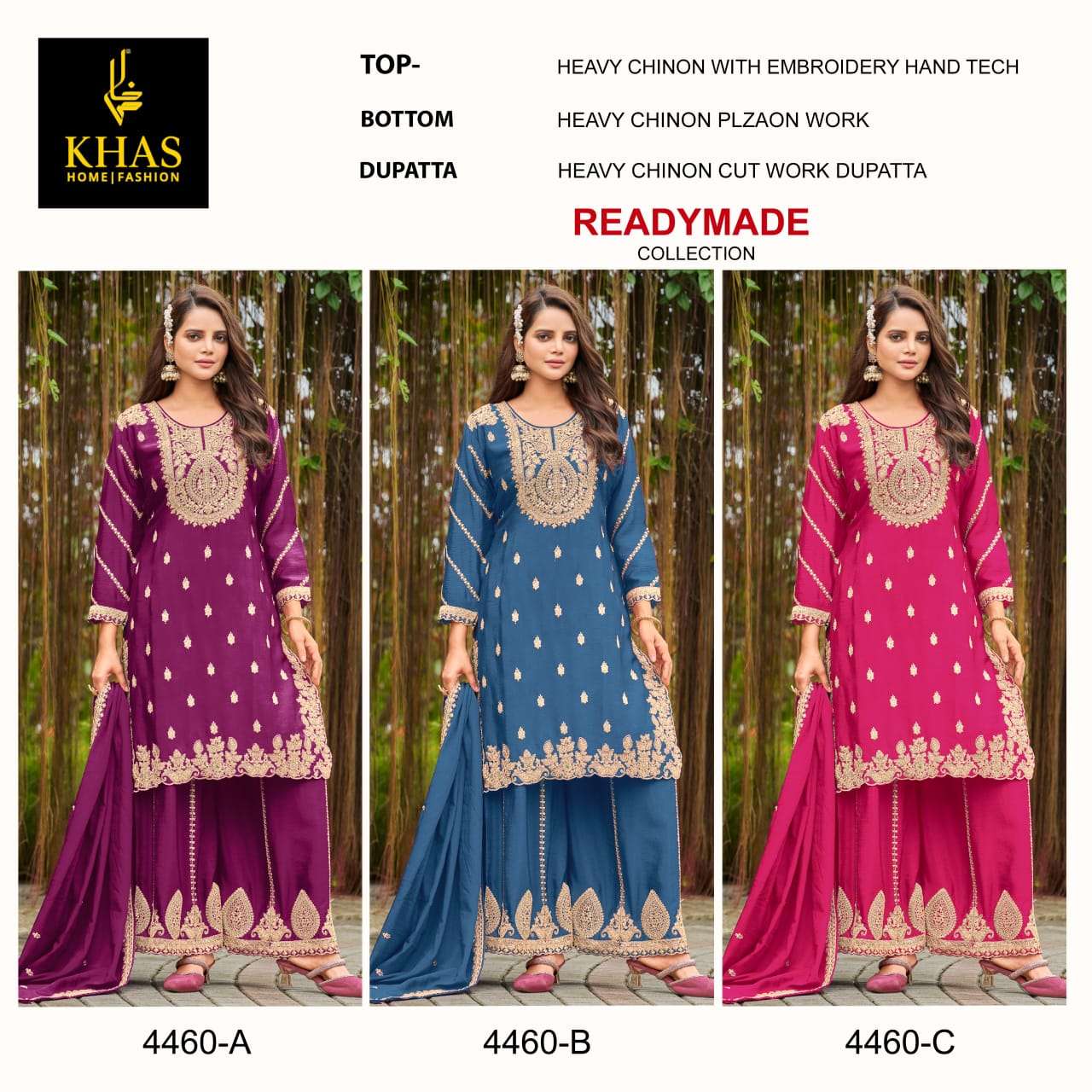 D.NO :- 4460 BY BY KHAS IN CHINON SILK BEEUTIFUL NEW RADY MADE COLLECTION 