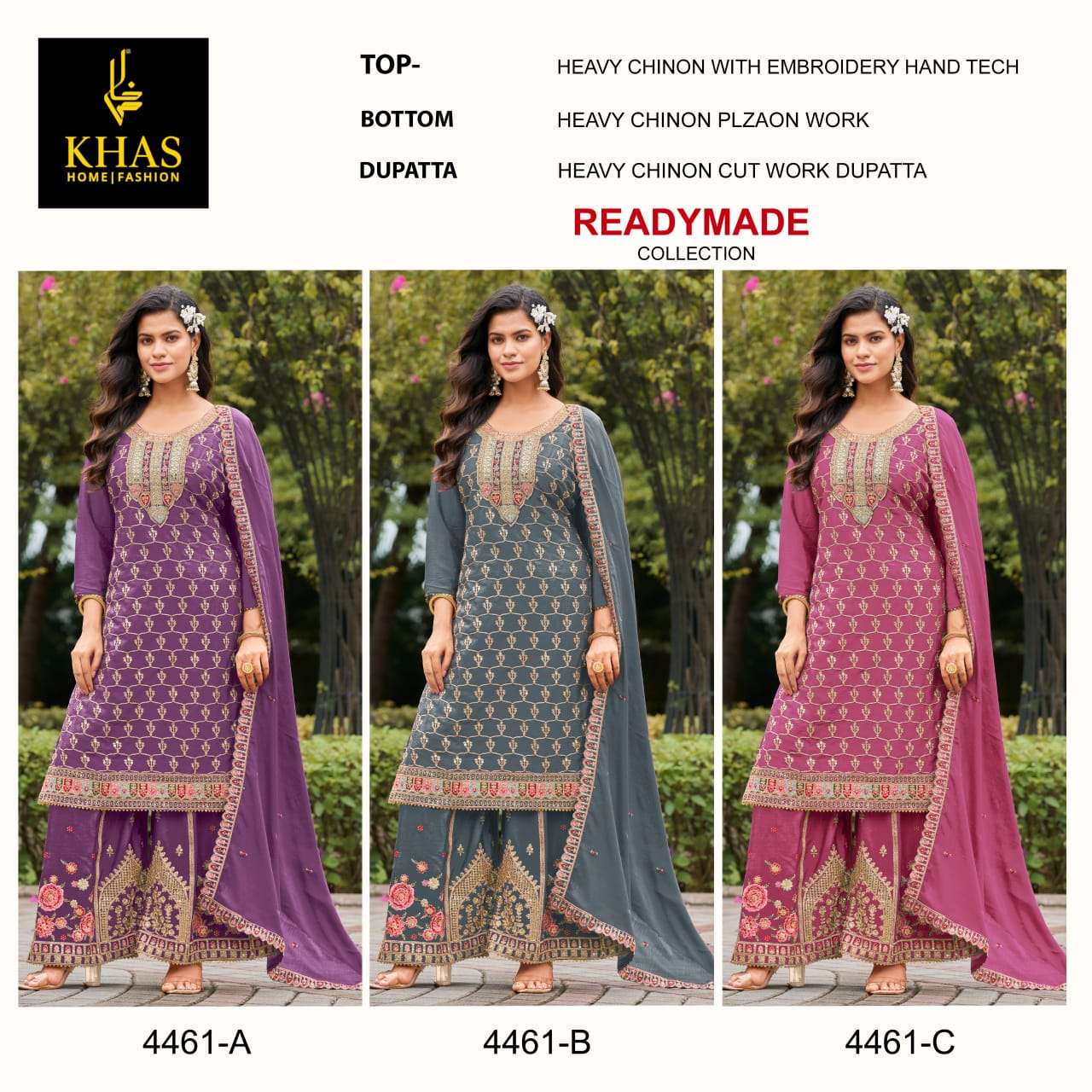 D.NO :- 4461 BY BY KHAS IN CHINON SILK BEEUTIFUL NEW RADY MADE COLLECTION 