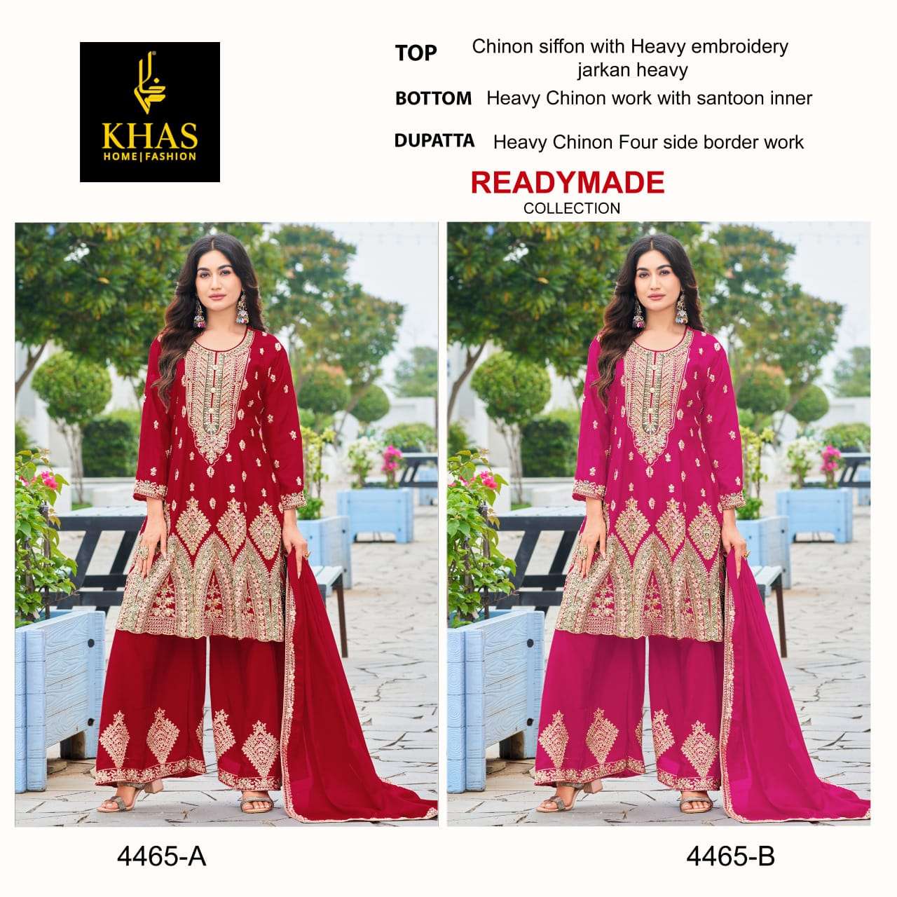 D.NO :- 4465 BY BY KHAS IN CHINON SILK BEEUTIFUL NEW RADY MADE COLLECTION 