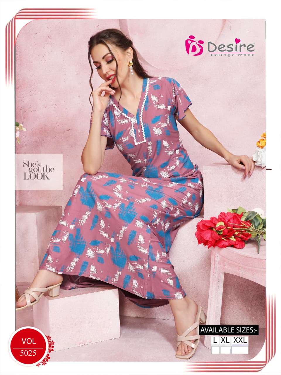 D.NO :- 5025 BY DESIRE IN PREMIUM SERIES HOSIERY NIGHTY 