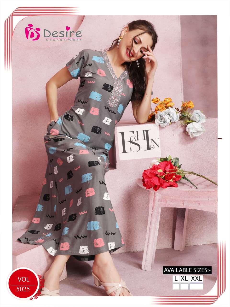 D.NO :- 5025 BY DESIRE IN PREMIUM SERIES HOSIERY NIGHTY 