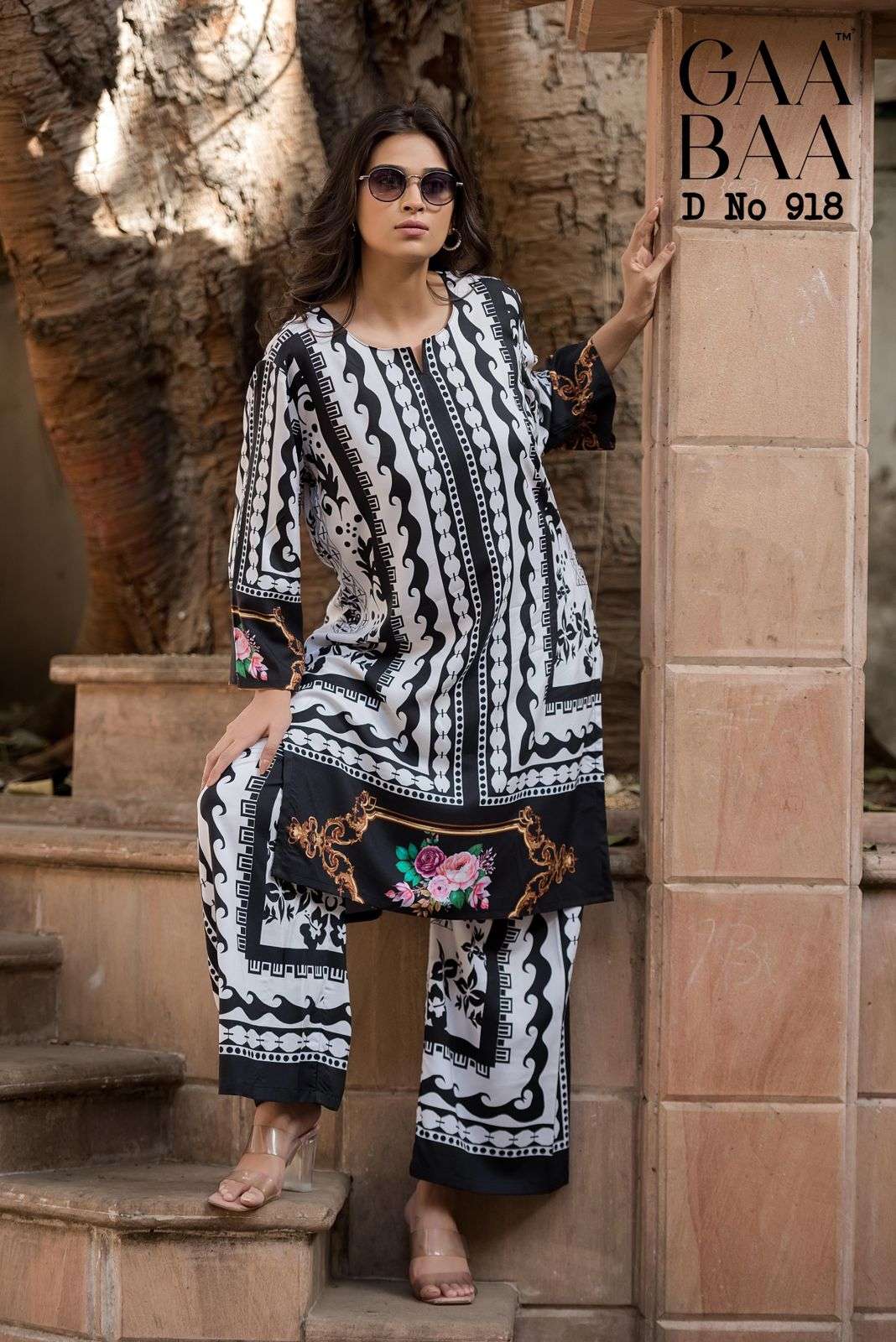 D.NO :- 918 BY GAABAA IN HEAVY RAYON LIVA WITH DIGITAL PRINT OFFICE WEAR CO-ORD SET 