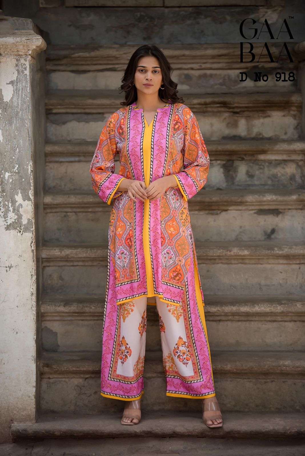 D.NO :- 918 BY GAABAA IN HEAVY RAYON LIVA WITH DIGITAL PRINT OFFICE WEAR CO-ORD SET 
