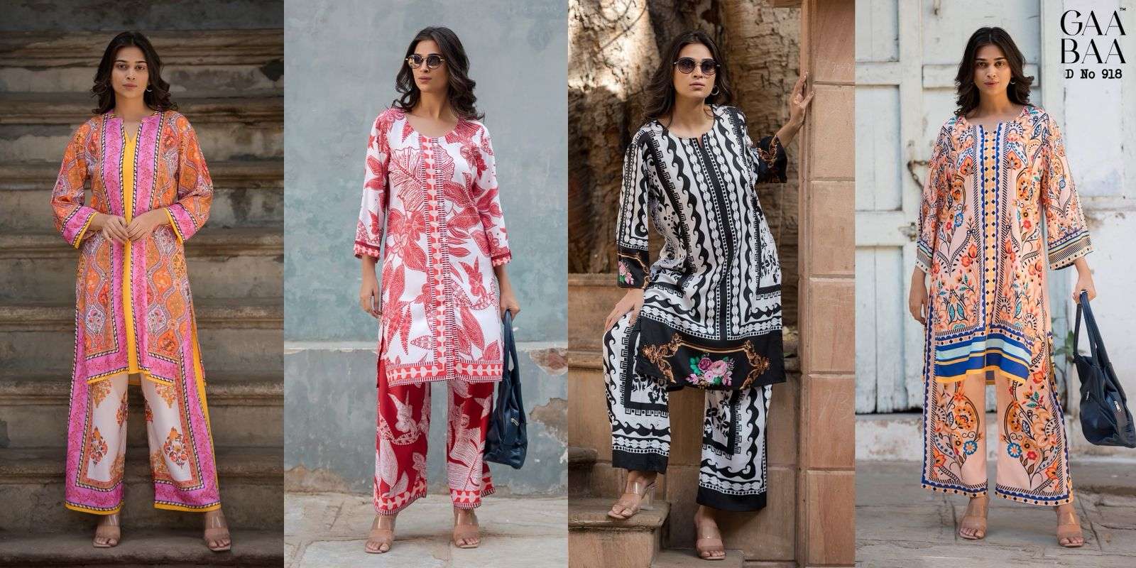 D.NO :- 918 BY GAABAA IN HEAVY RAYON LIVA WITH DIGITAL PRINT OFFICE WEAR CO-ORD SET 