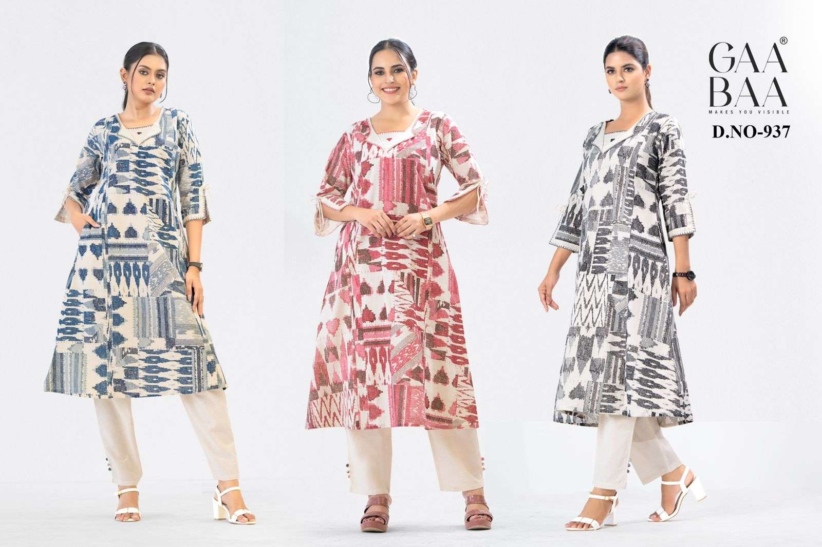 D.NO :- 937 BY GAABAA IN PURE SOFT COTTON FLEX WITH MIRROR ON NECK AND THREAD WORK 