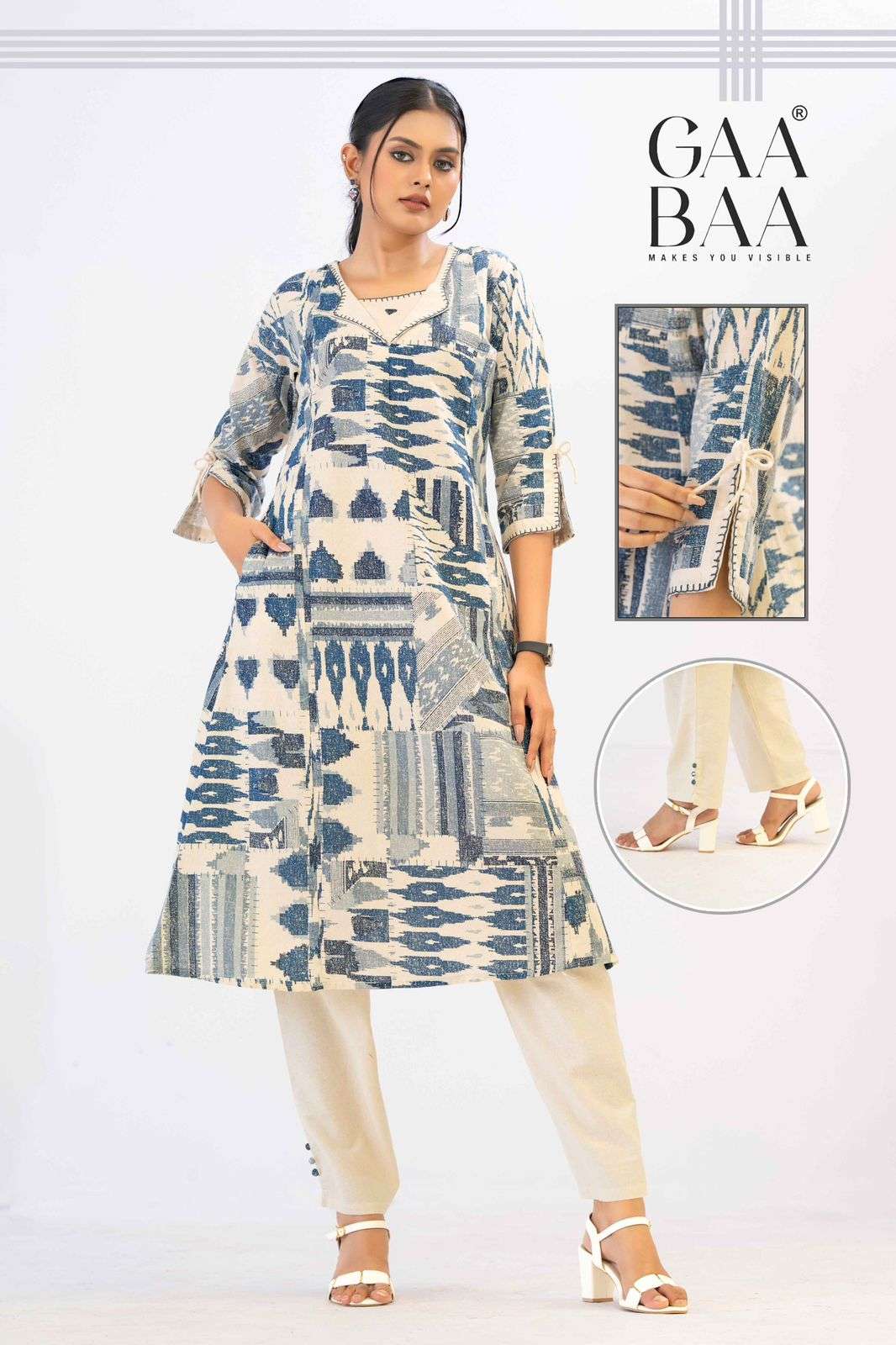 D.NO :- 937 BY GAABAA IN PURE SOFT COTTON FLEX WITH MIRROR ON NECK AND THREAD WORK 